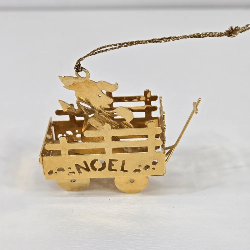 Danbury Mint Ornament Puppy in a‎ Wagon Gold Plated 1986 Vintage 3D Christmas